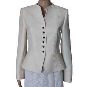 Tahari Arthur s. Levine Women's Cream Ribbed Blazer Black Buttons Size 4